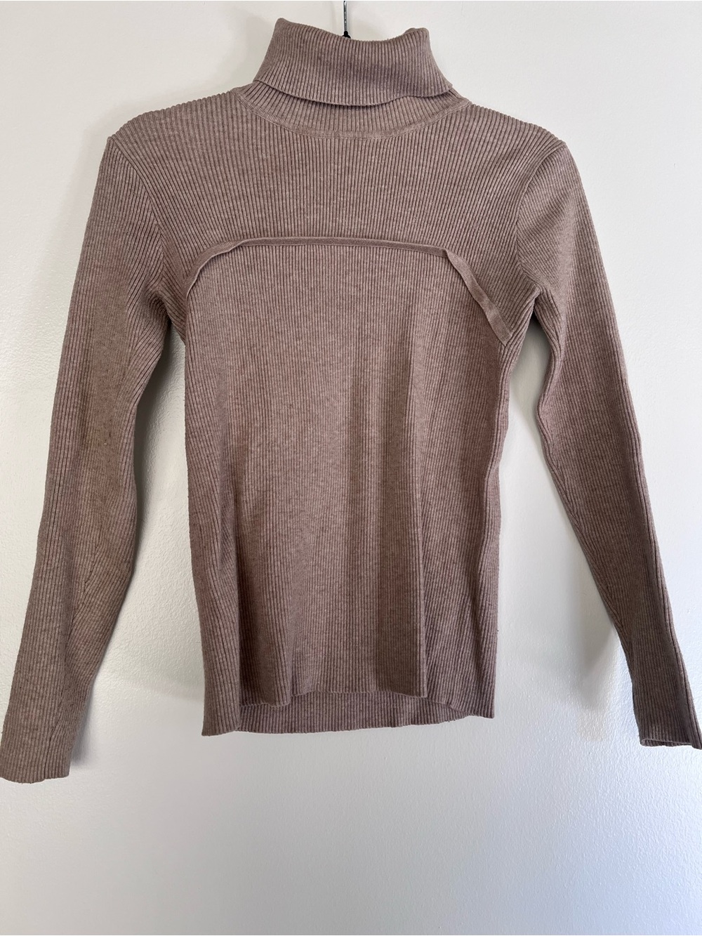 Ribbed Cowl-Neck Sweater in Taupe